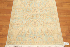 Runner Beige, Aqua, Brown Color Hand Knotted All-Over 100% Wool Traditional Oriental Rug