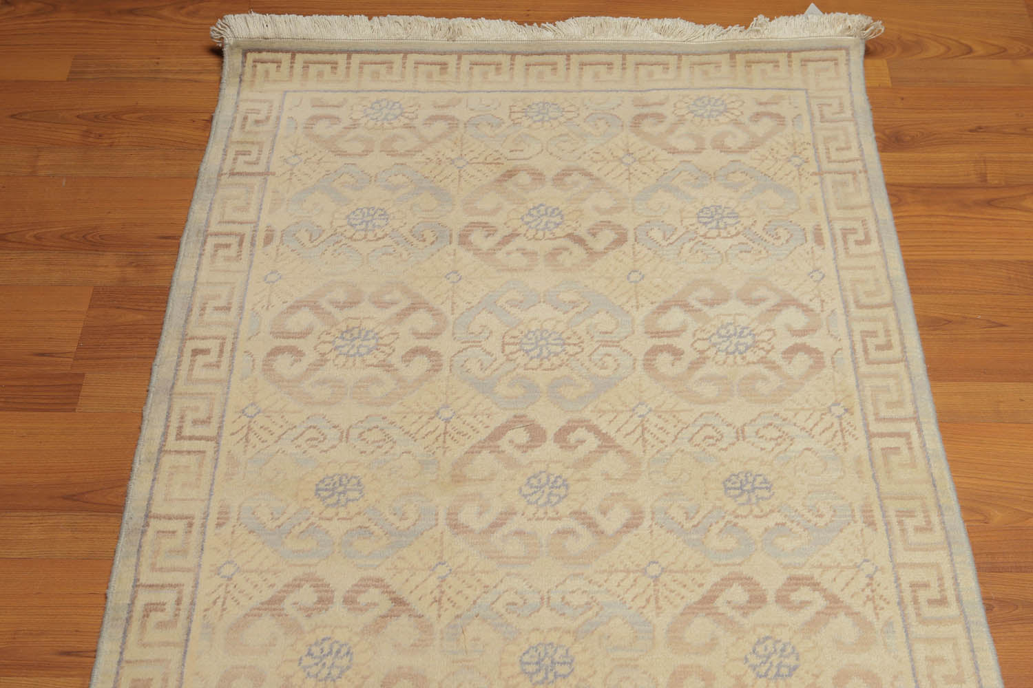 Runner Gray, Light Blue, Brown Color Hand Knotted All-Over 100 % Solution Dyed Fiber||Wool Traditional Oriental Rug