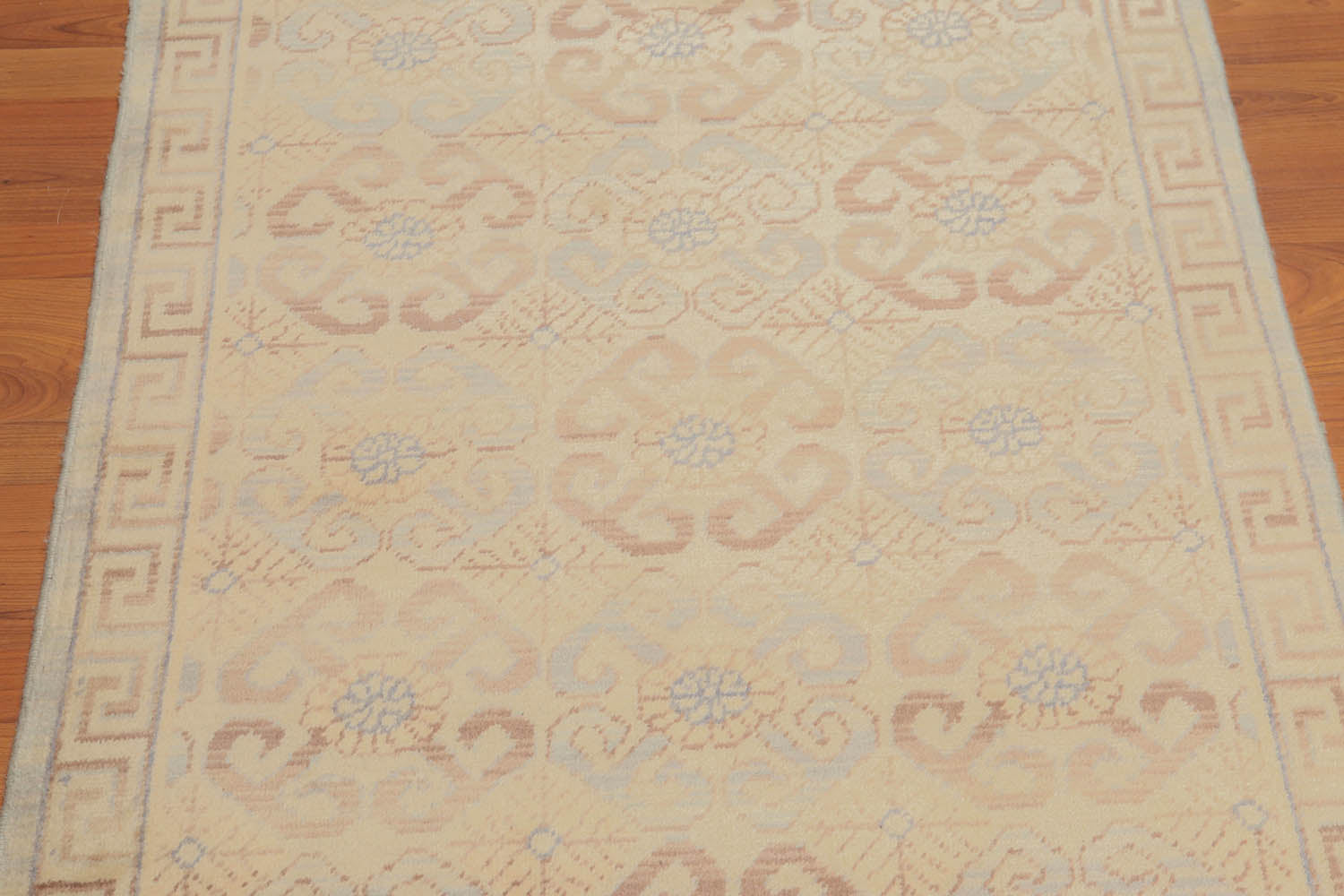 Runner Gray, Light Blue, Brown Color Hand Knotted All-Over 100 % Solution Dyed Fiber||Wool Traditional Oriental Rug