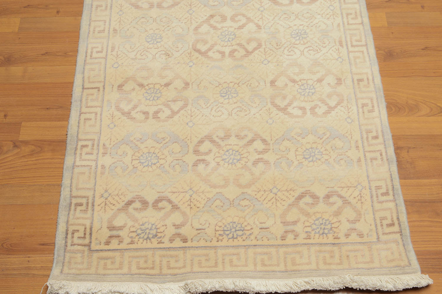 Runner Gray, Light Blue, Brown Color Hand Knotted All-Over 100 % Solution Dyed Fiber||Wool Traditional Oriental Rug