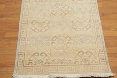Runner Gray, Light Blue, Brown Color Hand Knotted All-Over 100 % Solution Dyed Fiber||Wool Traditional Oriental Rug
