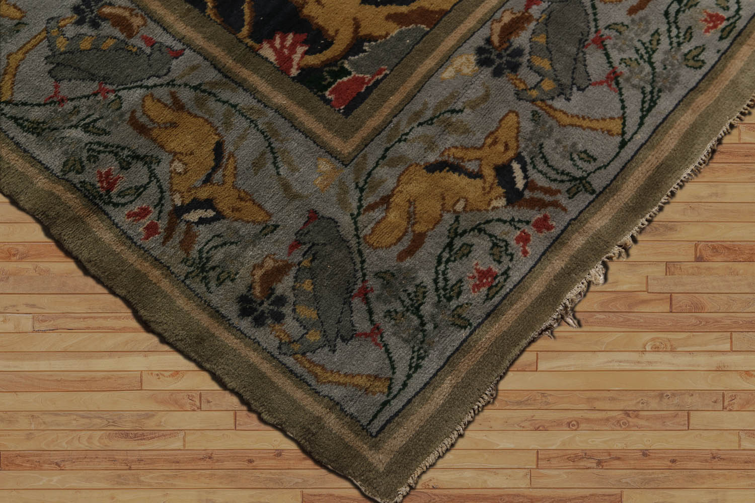 9x12 Charcoal, Sage, Brown Color Hand Knotted All-Over 100% Wool Antique Oriental Rug