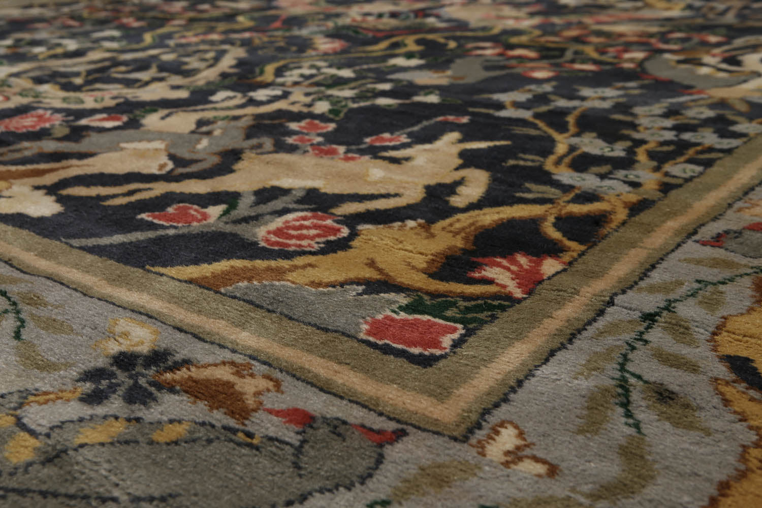 9x12 Charcoal, Sage, Brown Color Hand Knotted All-Over 100% Wool Antique Oriental Rug