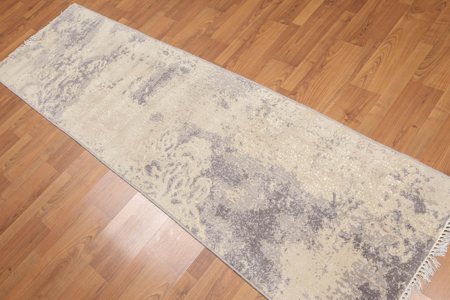 Runner Beige, Grey, Multi Color Color Hand Knotted All-Over 100% Wool Contemporary Oriental Rug