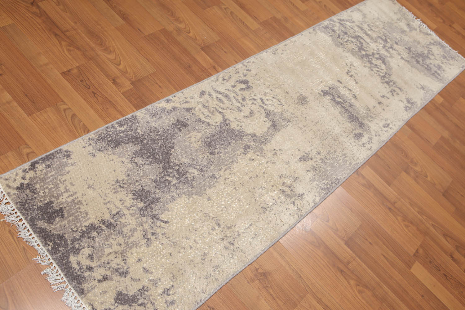 Runner Beige, Grey, Multi Color Color Hand Knotted All-Over 100% Wool Contemporary Oriental Rug