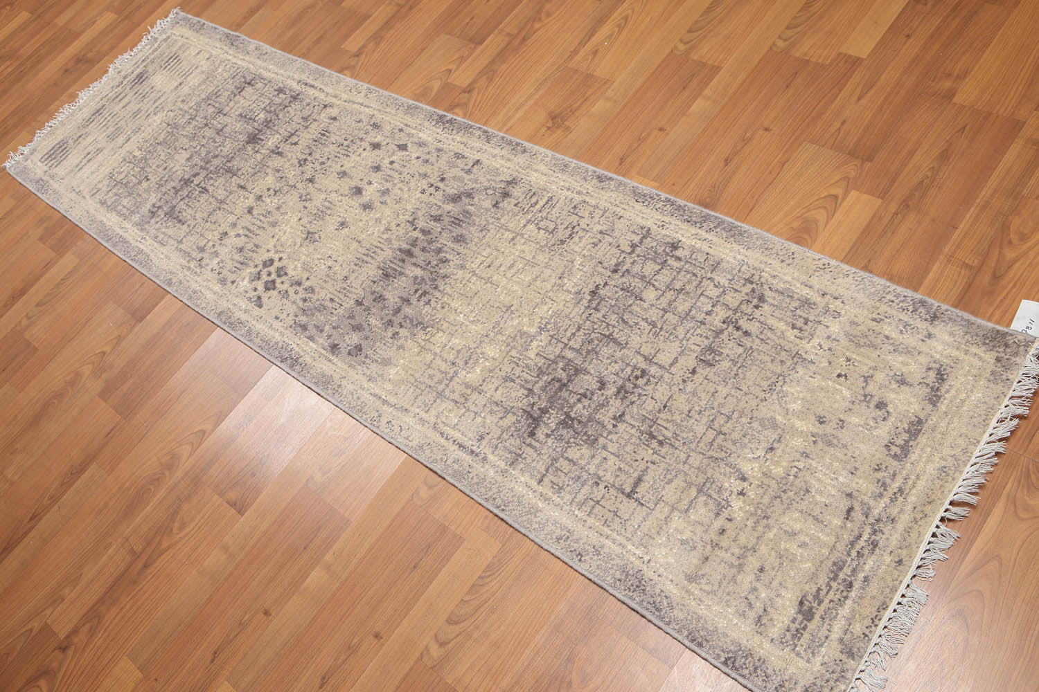 Runner Beige, Grey, Ivory Color Hand Knotted All-Over 100% Wool Contemporary Oriental Rug