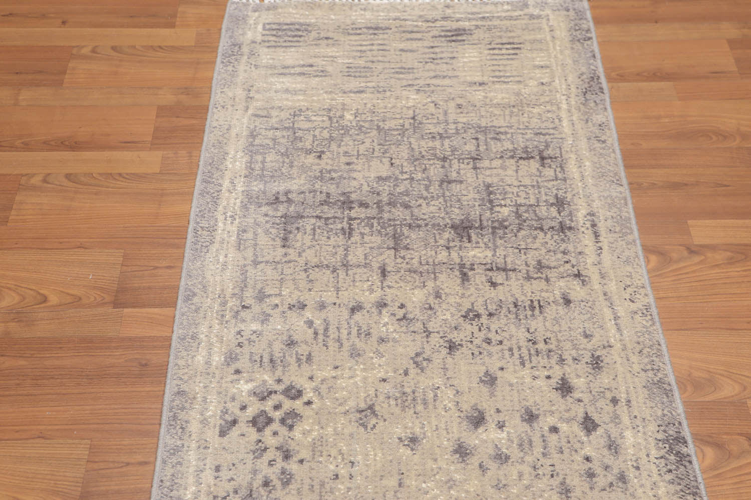 Runner Beige, Grey, Ivory Color Hand Knotted All-Over 100% Wool Contemporary Oriental Rug