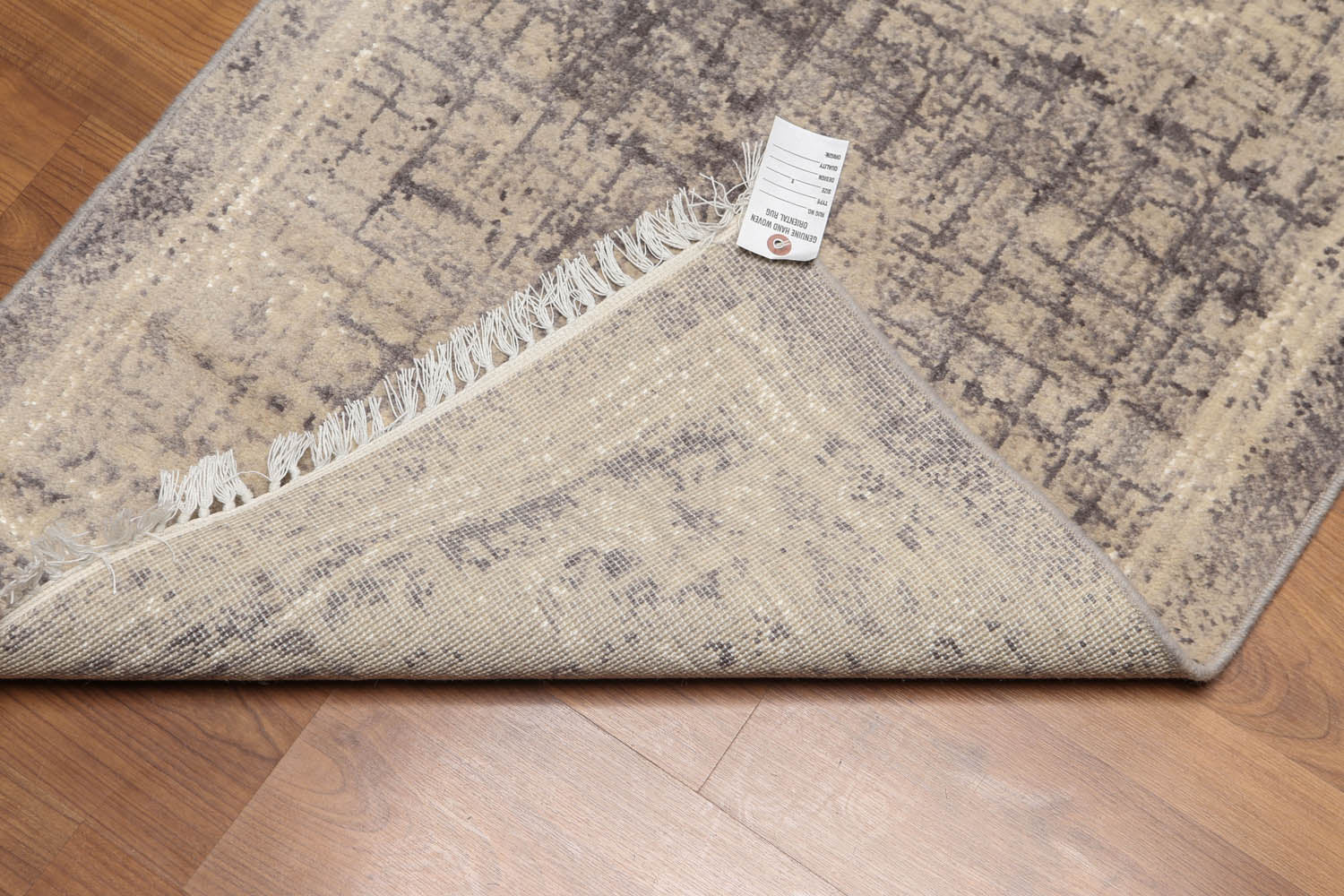 Runner Beige, Grey, Ivory Color Hand Knotted All-Over 100% Wool Contemporary Oriental Rug