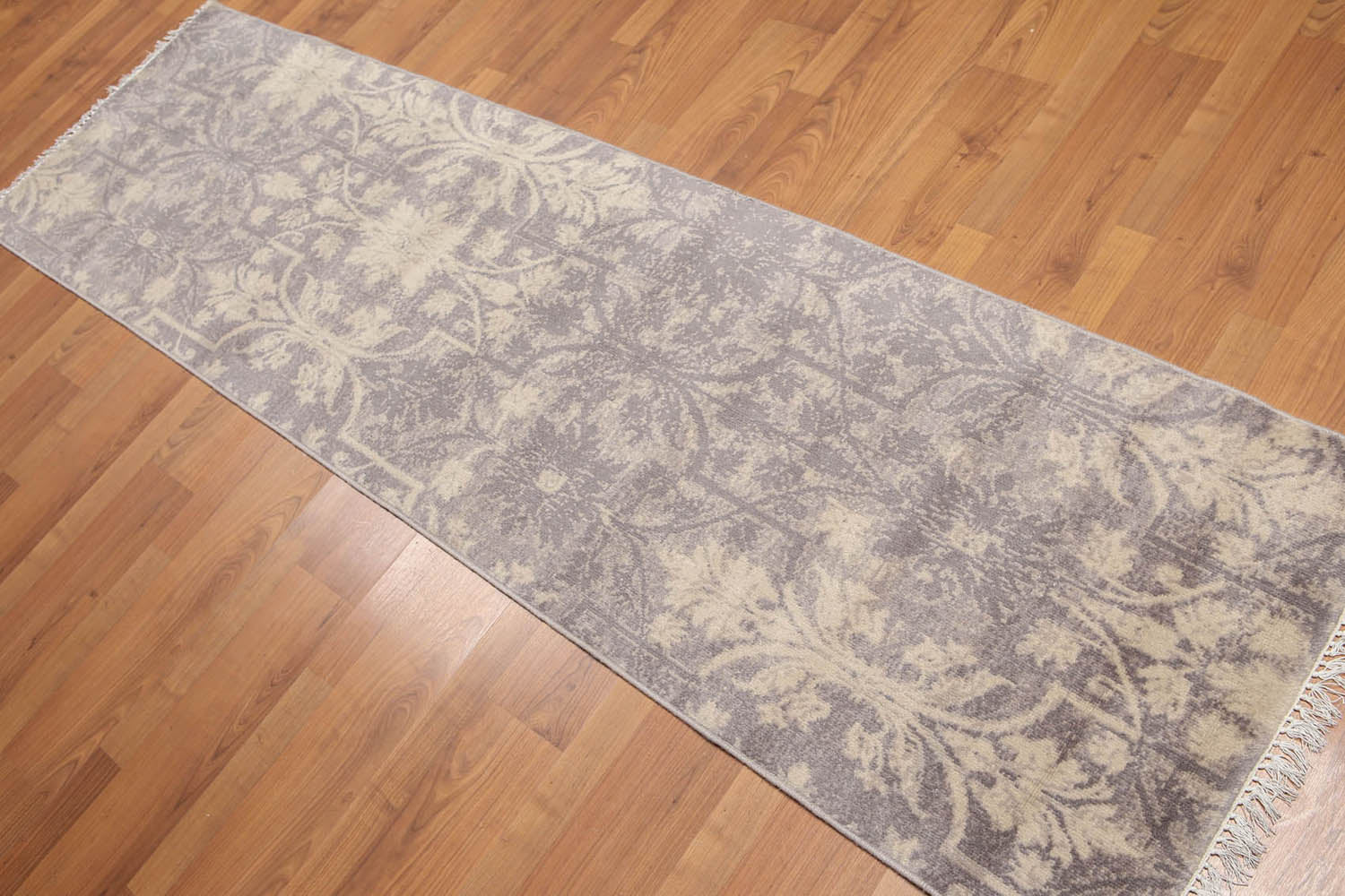 Runner Gray, Beige, Multi Color Hand Knotted All-Over 100% Wool Transitional Oriental Rug