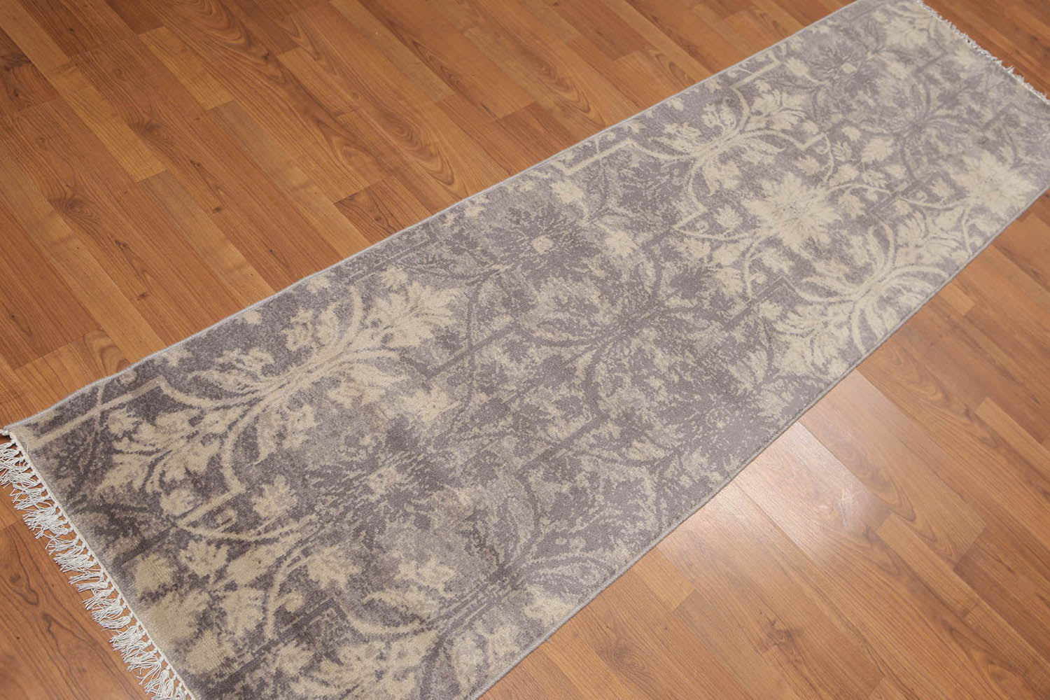 Runner Gray, Beige, Multi Color Hand Knotted All-Over 100% Wool Transitional Oriental Rug