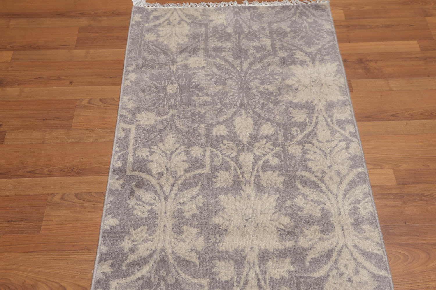 Runner Gray, Beige, Multi Color Hand Knotted All-Over 100% Wool Transitional Oriental Rug