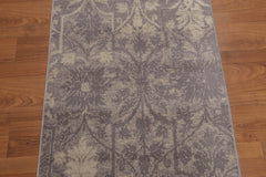 Runner Gray, Beige, Multi Color Hand Knotted All-Over 100% Wool Transitional Oriental Rug