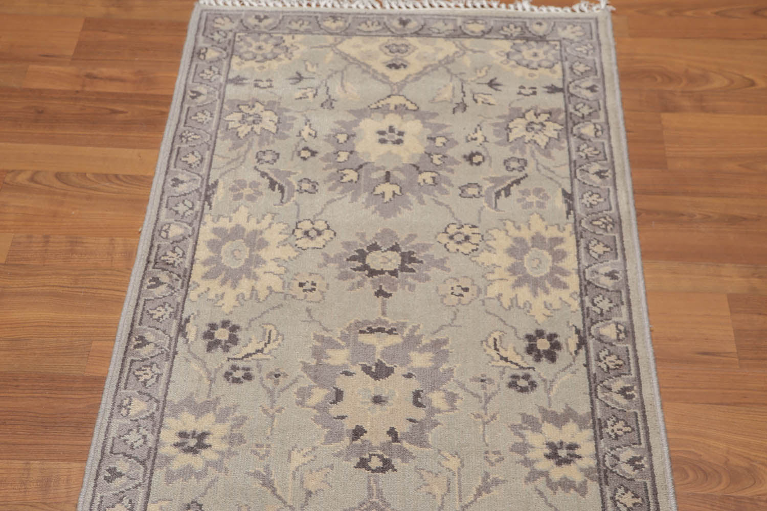 Runner Gray, Dark Grey, Beige Color Hand Knotted Floral 100% Wool Traditional Oriental Rug