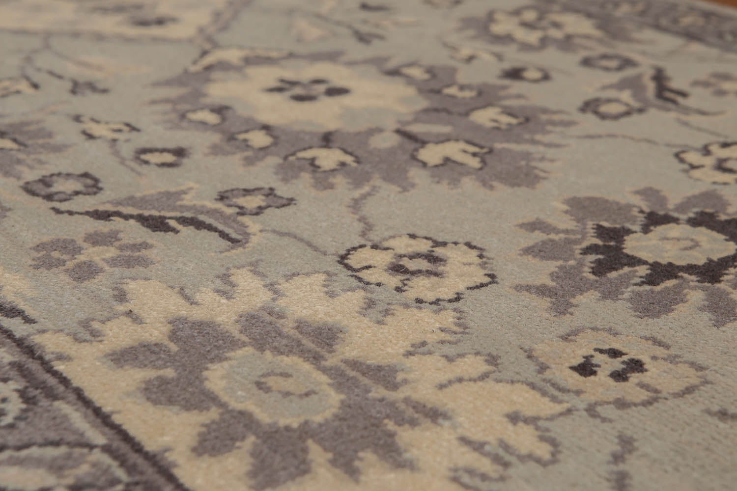 Runner Gray, Dark Grey, Beige Color Hand Knotted Floral 100% Wool Traditional Oriental Rug