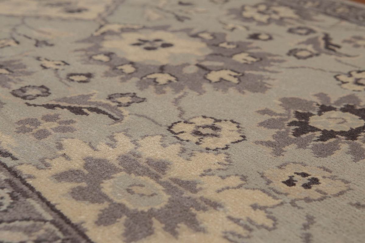 Runner Gray, Dark Grey, Beige Color Hand Knotted Floral 100% Wool Traditional Oriental Rug