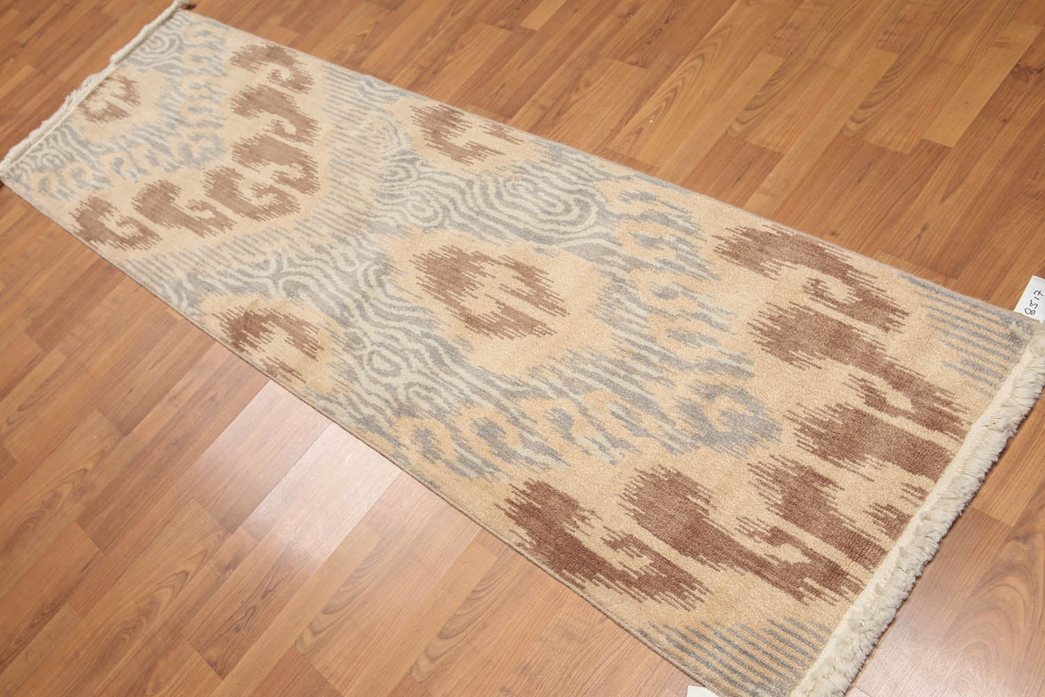 Runner Tan, Brown, Blue Color Hand Knotted All-Over 100% Wool Contemporary Oriental Rug