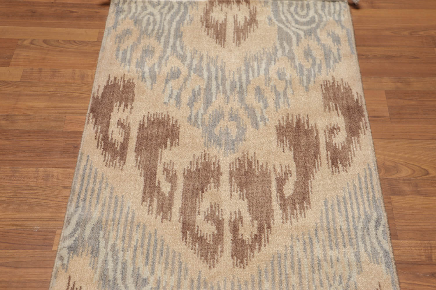 Runner Tan, Brown, Blue Color Hand Knotted All-Over 100% Wool Contemporary Oriental Rug