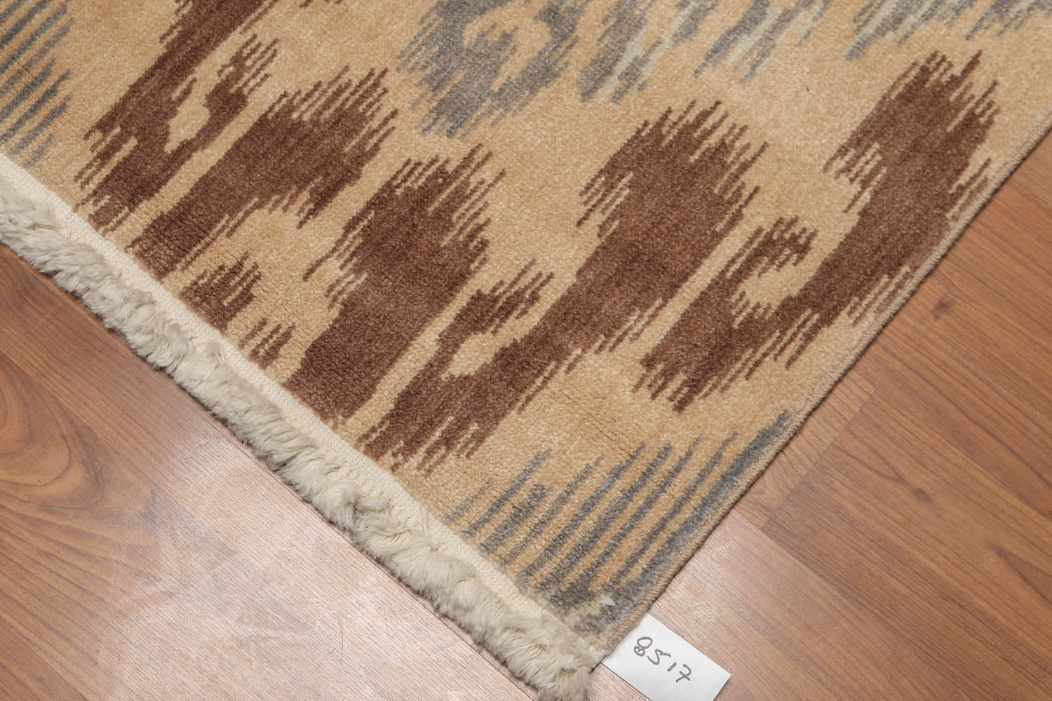 Runner Tan, Brown, Blue Color Hand Knotted All-Over 100% Wool Contemporary Oriental Rug