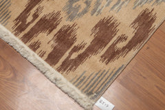Runner Tan, Brown, Blue Color Hand Knotted All-Over 100% Wool Contemporary Oriental Rug