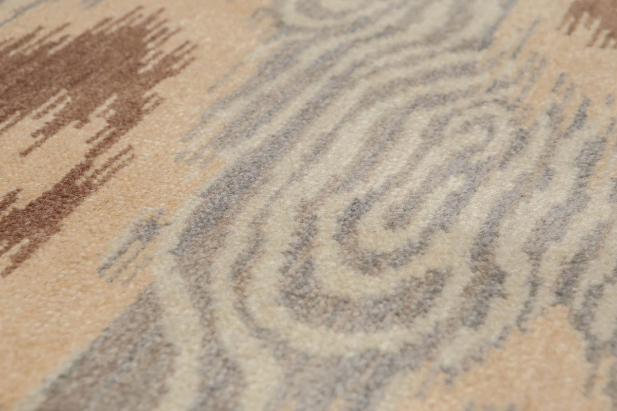 Runner Tan, Brown, Blue Color Hand Knotted All-Over 100% Wool Contemporary Oriental Rug