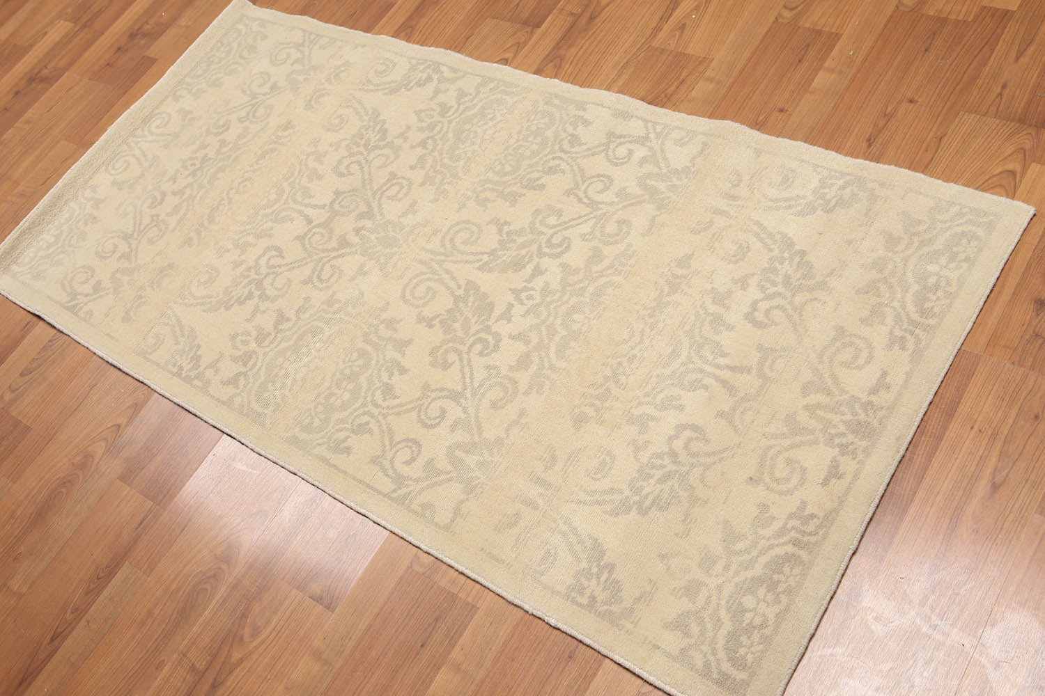 Runner Beige, Tan, Tone on Tone Color Hand Knotted Floral 100% Wool Transitional Oriental Rug