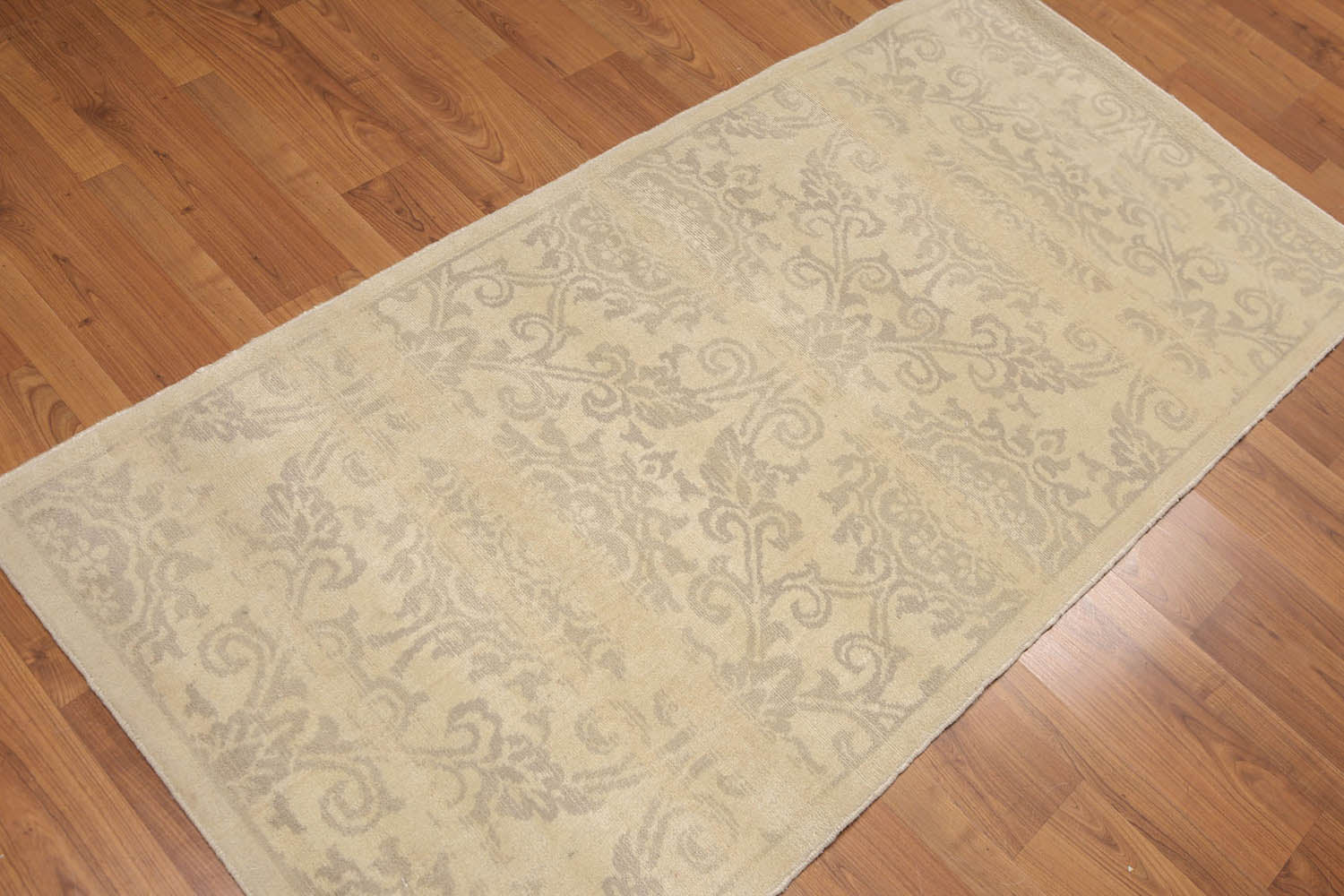 Runner Beige, Tan, Tone on Tone Color Hand Knotted Floral 100% Wool Transitional Oriental Rug