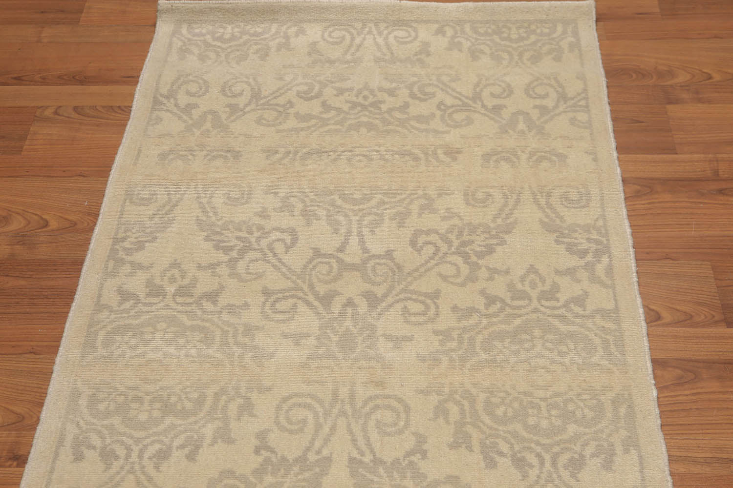 Runner Beige, Tan, Tone on Tone Color Hand Knotted Floral 100% Wool Transitional Oriental Rug