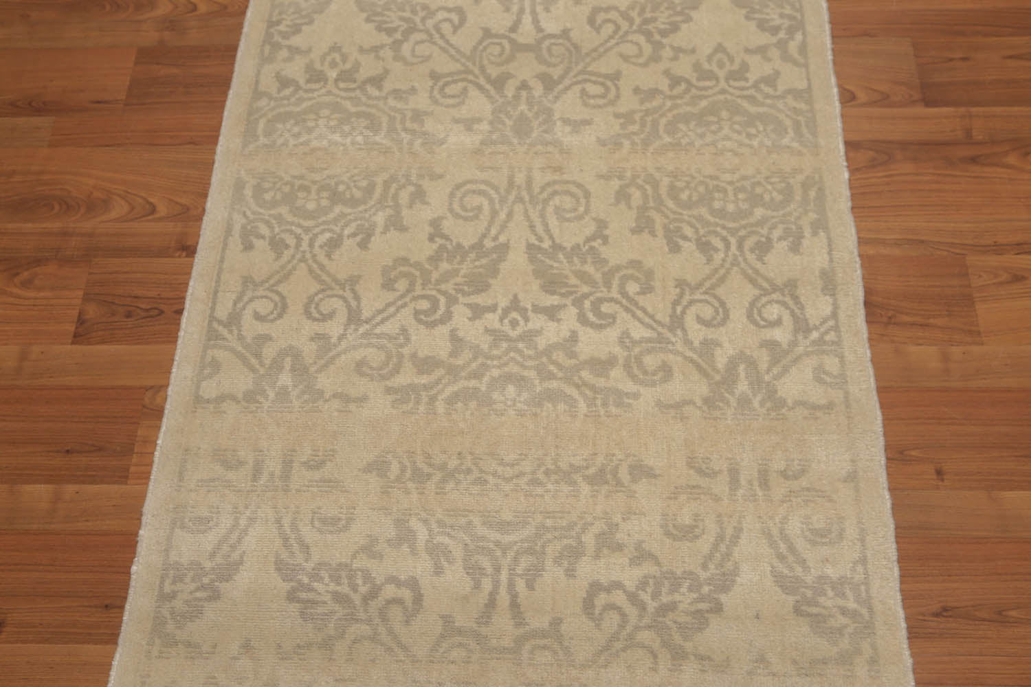 Runner Beige, Tan, Tone on Tone Color Hand Knotted Floral 100% Wool Transitional Oriental Rug