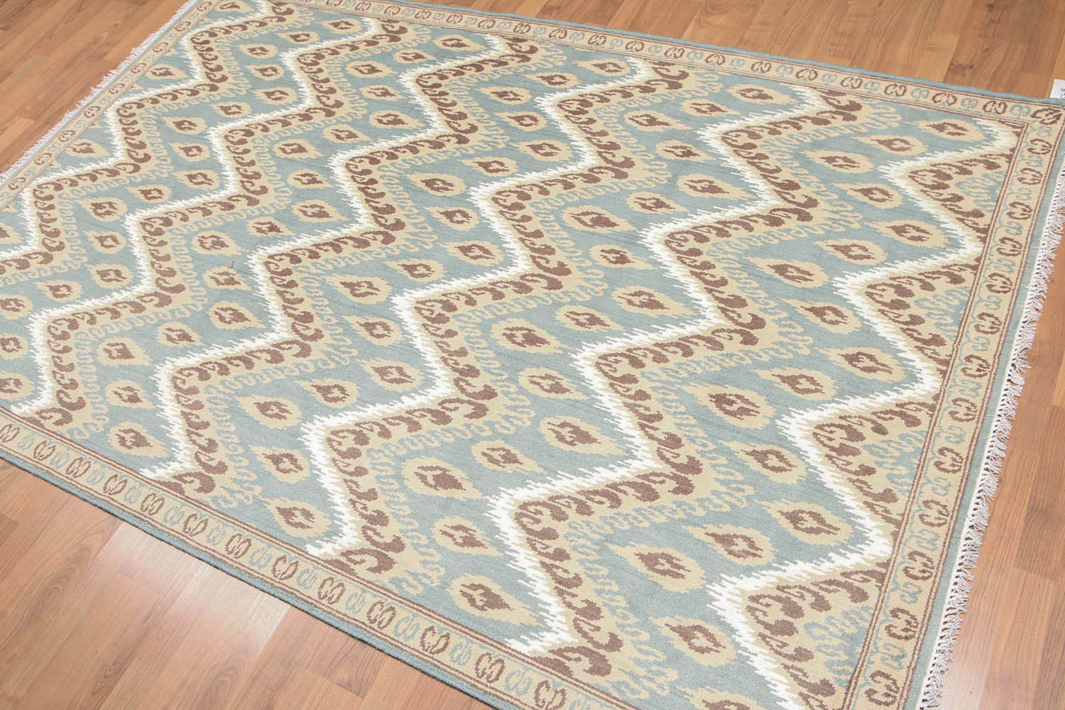 5x7 Aqua, Beige, Brown White Color Hand Knotted All-Over Wool & Bamboo Silk Contemporary Oriental Rug