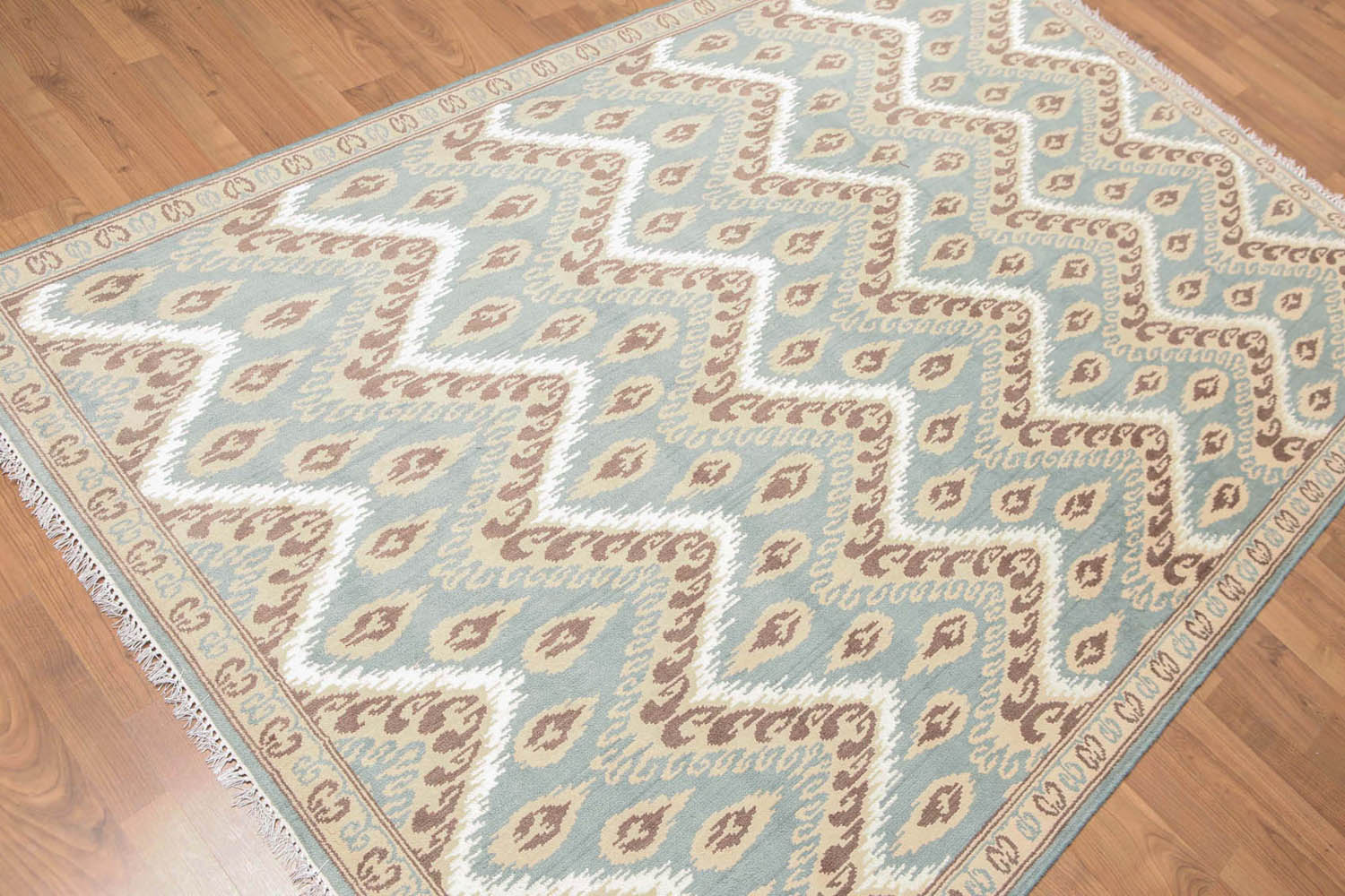5x7 Aqua, Beige, Brown White Color Hand Knotted All-Over Wool & Bamboo Silk Contemporary Oriental Rug