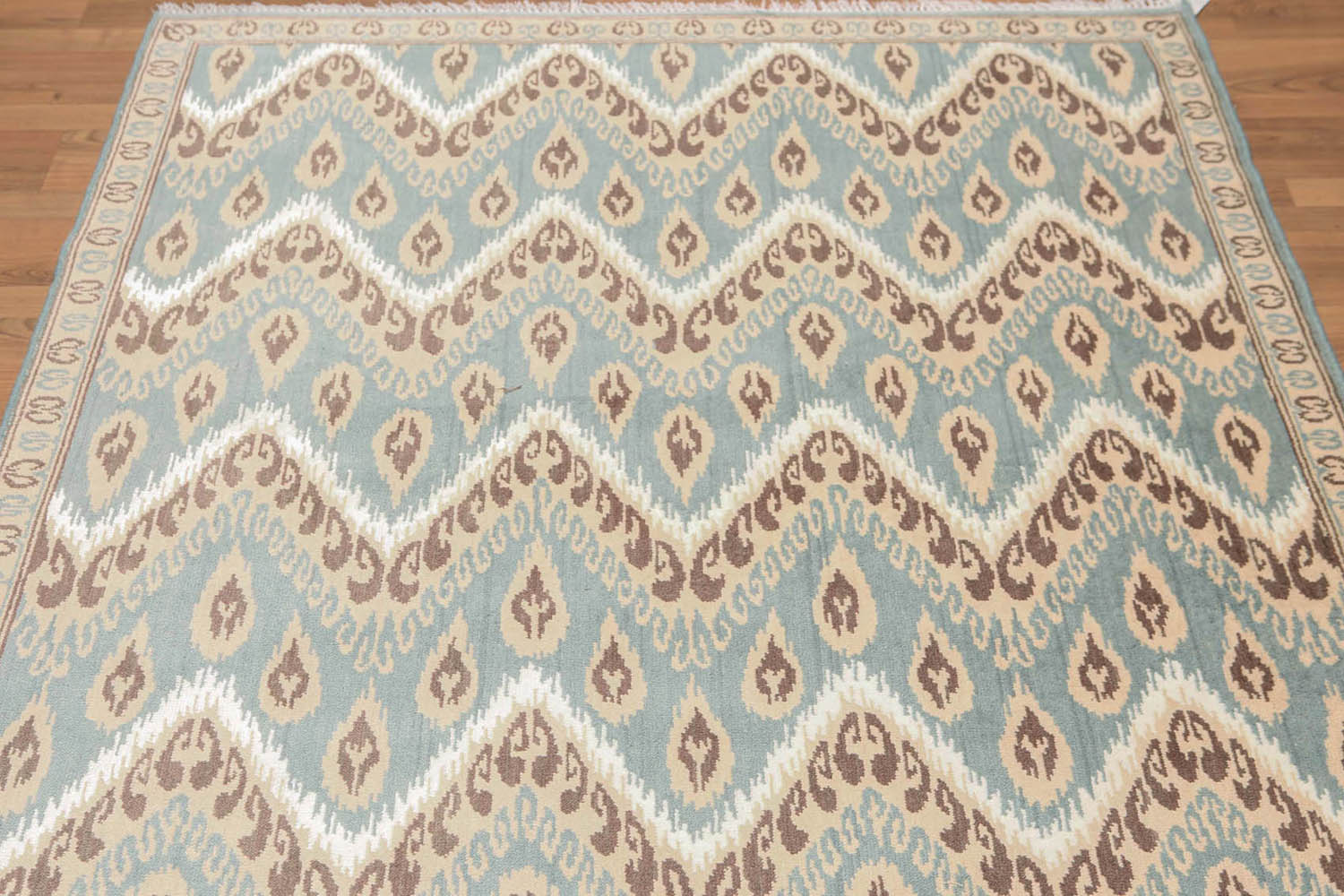 5x7 Aqua, Beige, Brown White Color Hand Knotted All-Over Wool & Bamboo Silk Contemporary Oriental Rug