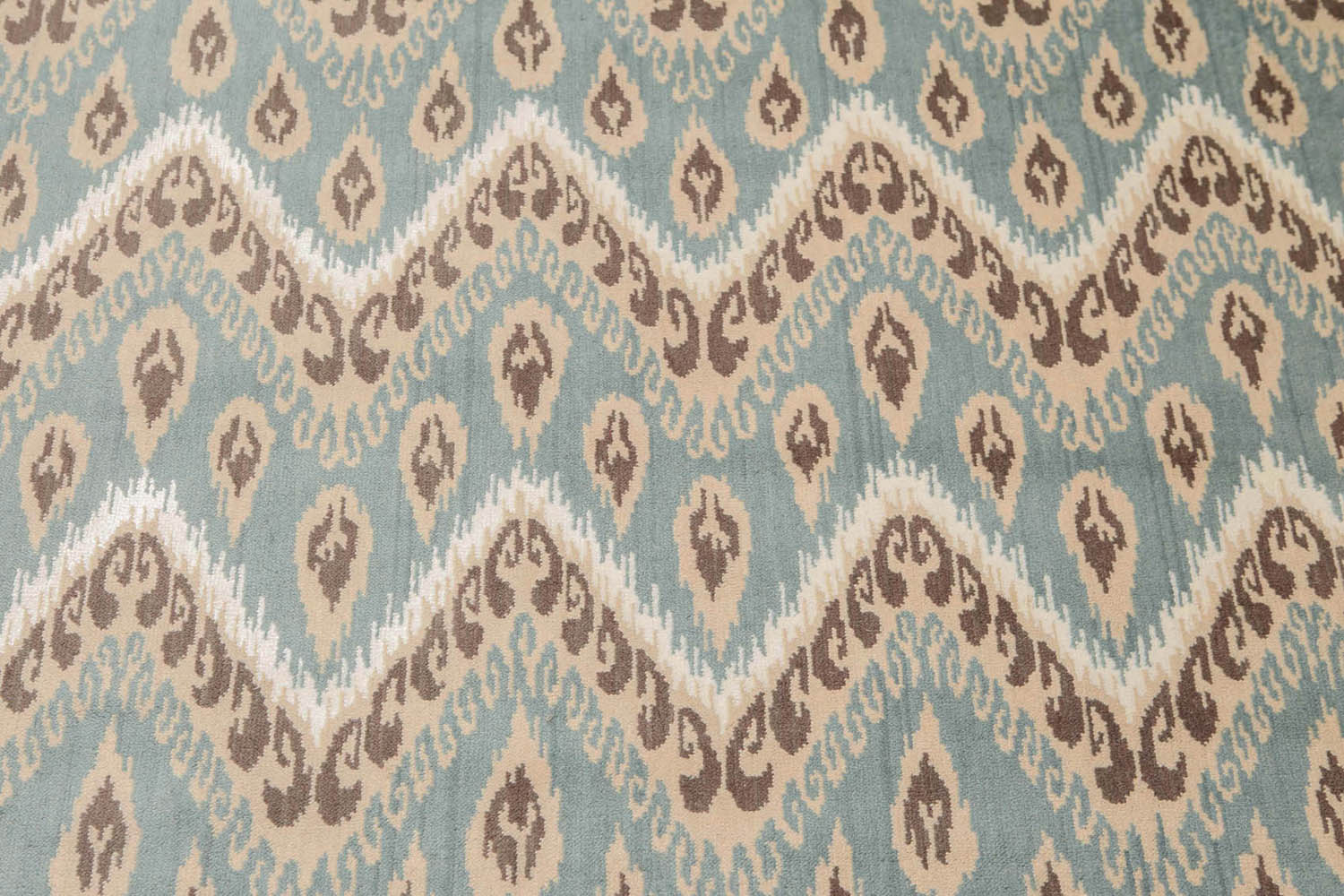 5x7 Aqua, Beige, Brown White Color Hand Knotted All-Over Wool & Bamboo Silk Contemporary Oriental Rug