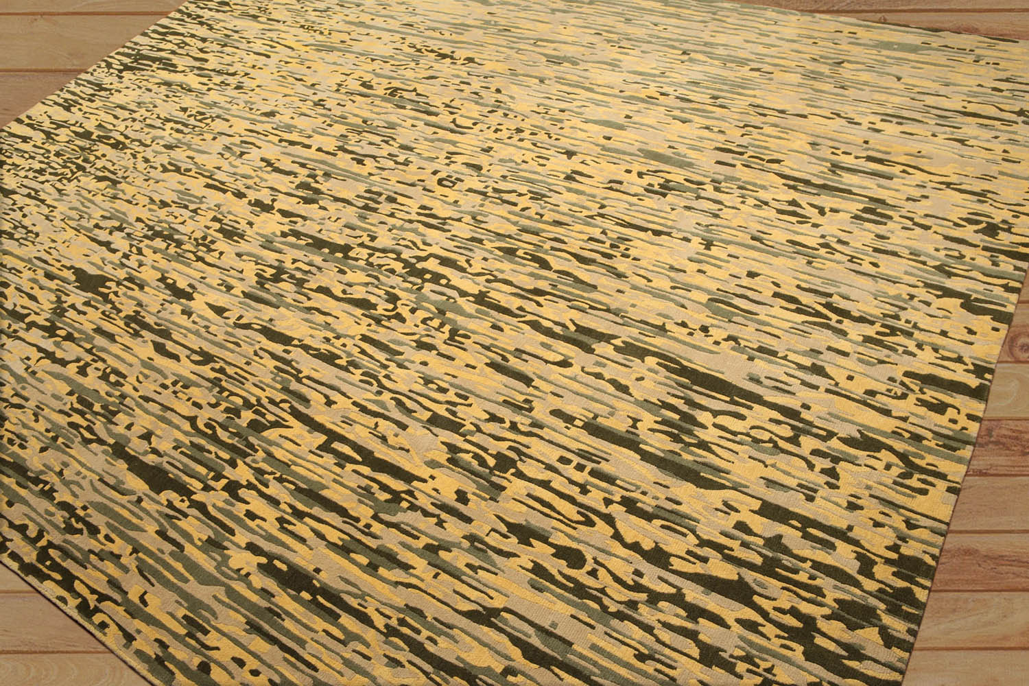 8x10 Gold, Beige, Green Color Hand Knotted All-Over 100% Wool Modern Oriental Rug