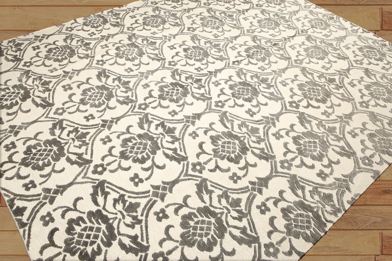 8x10 Ivory, Ivory, Color Hand Knotted Floral Wool & Silk Modern Oriental Rug