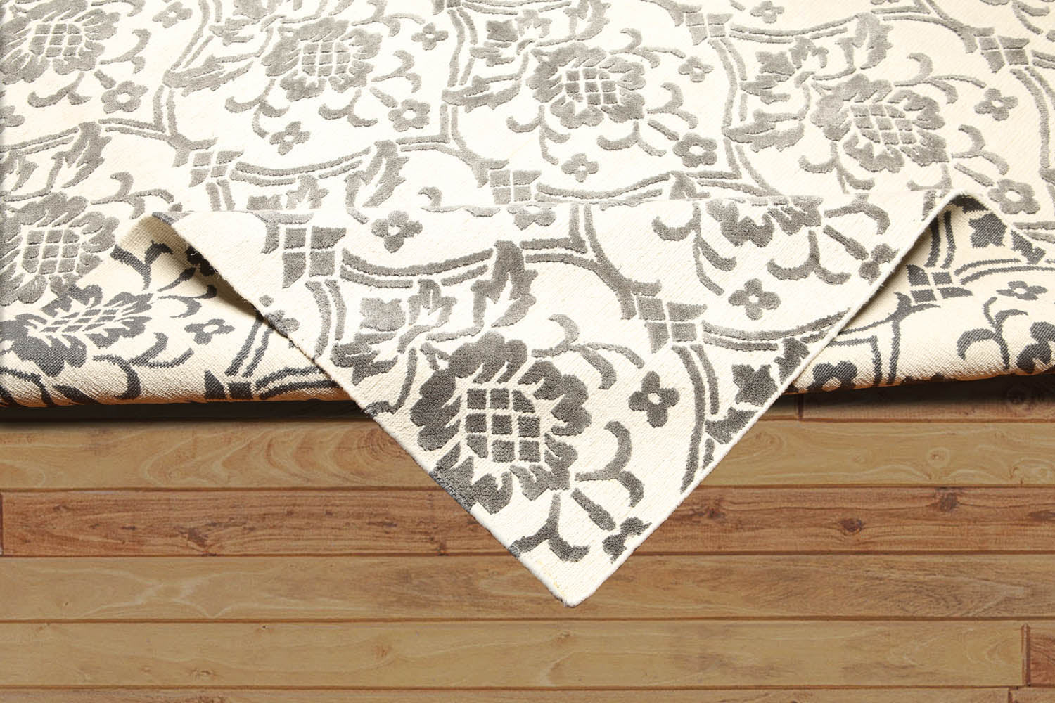 8x10 Ivory, Ivory, Color Hand Knotted Floral Wool & Silk Modern Oriental Rug