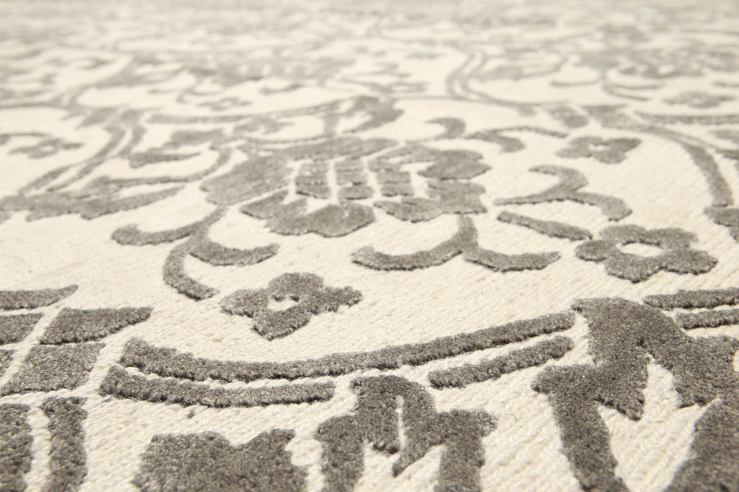 8x10 Ivory, Ivory, Color Hand Knotted Floral Wool & Silk Modern Oriental Rug