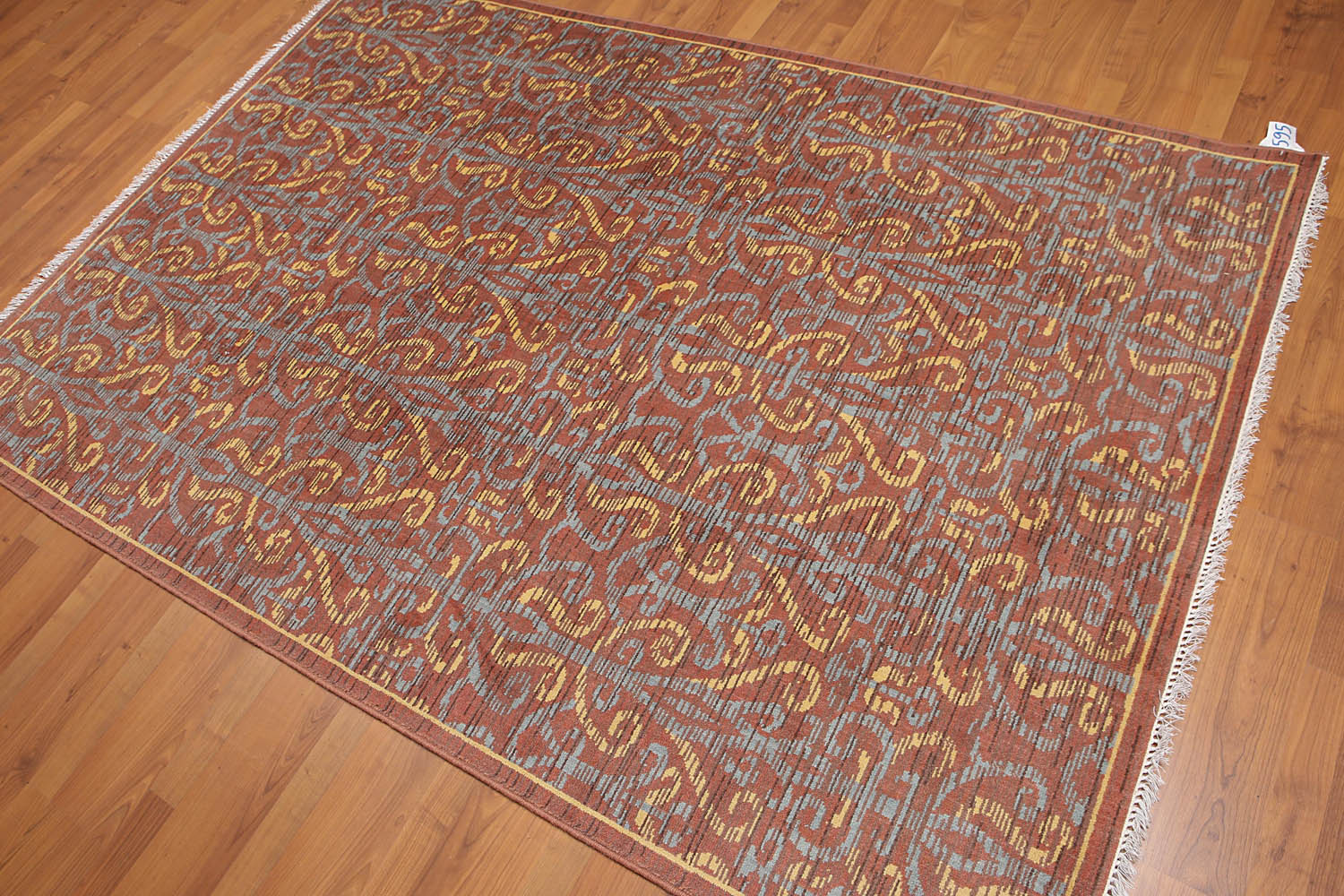 5x7 Rust, Brown, Blue Color Hand Knotted All-Over 100% Wool Transitional Oriental Rug