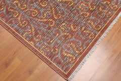 5x7 Rust, Brown, Blue Color Hand Knotted All-Over 100% Wool Transitional Oriental Rug