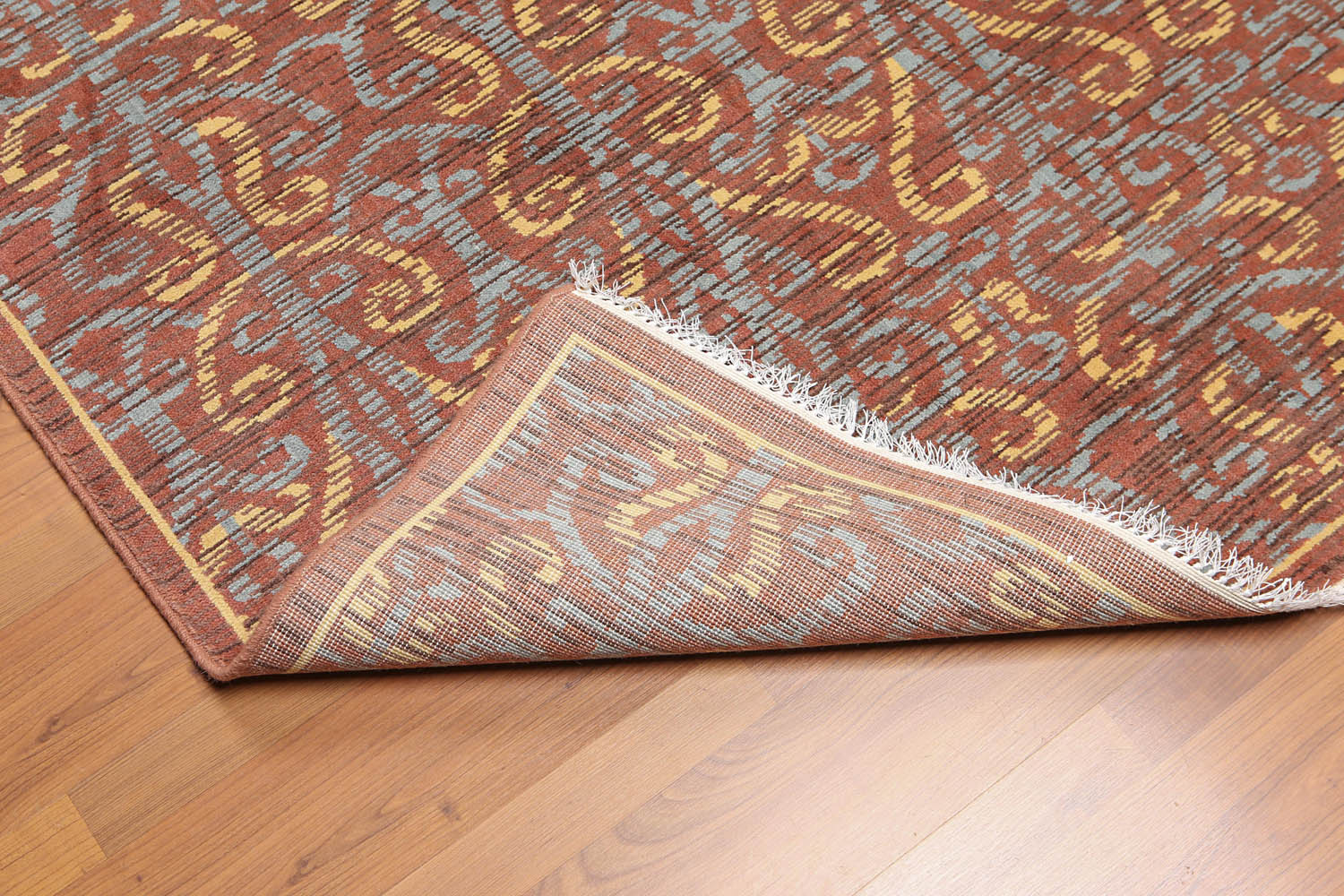 5x7 Rust, Brown, Blue Color Hand Knotted All-Over 100% Wool Transitional Oriental Rug