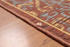 5x7 Rust, Brown, Blue Color Hand Knotted All-Over 100% Wool Transitional Oriental Rug