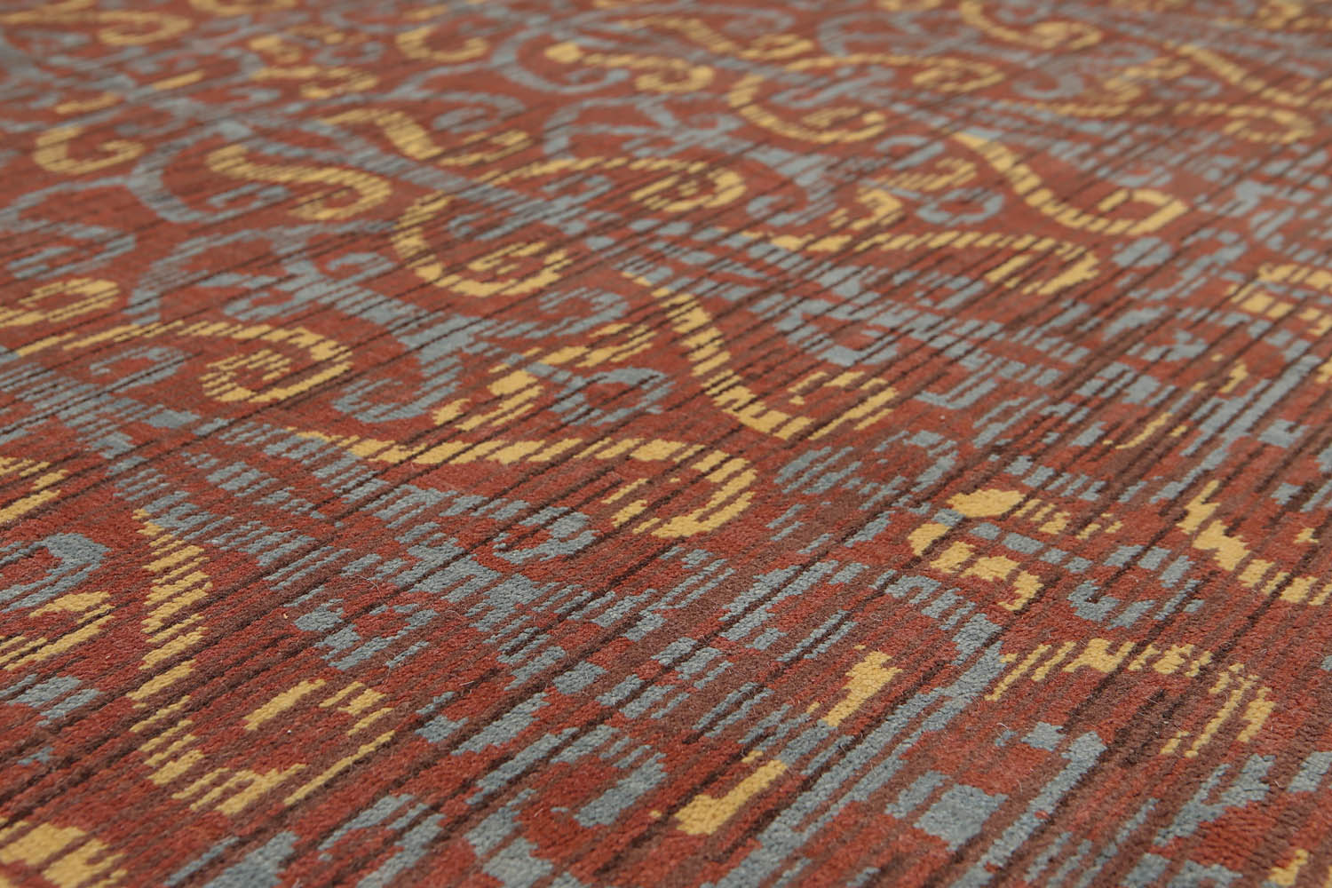 5x7 Rust, Brown, Blue Color Hand Knotted All-Over 100% Wool Transitional Oriental Rug