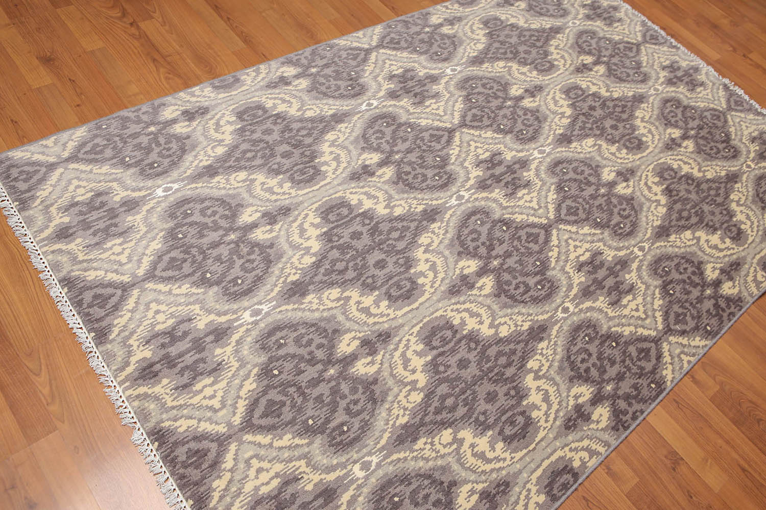 5x7 Gray, Ivory, Warm Grey Color Hand Knotted All-Over 100% Wool Contemporary Oriental Rug
