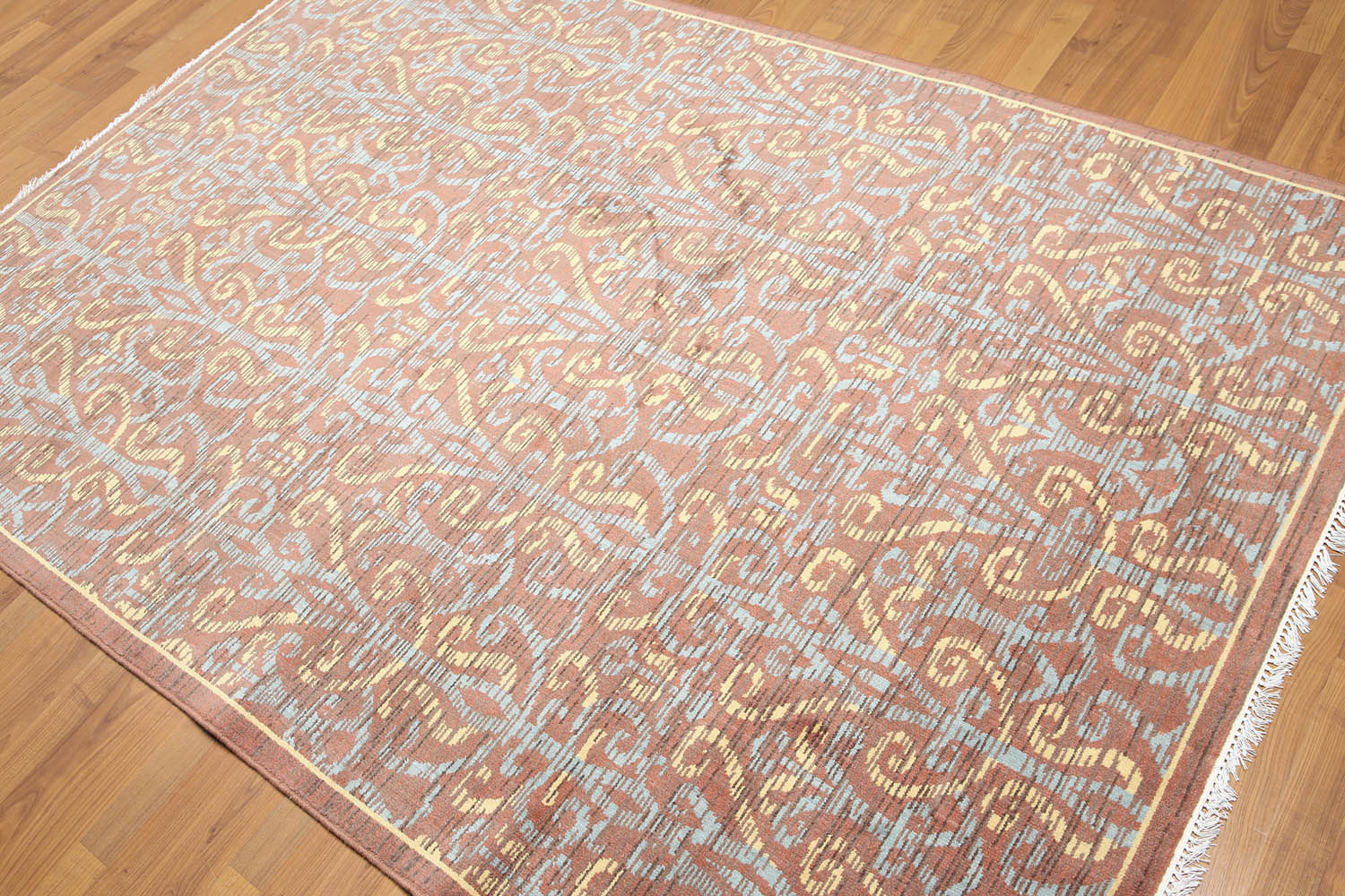 5x7 Brown, Blue, Light Gold Color Hand Knotted All-Over 100% Wool Transitional Oriental Rug