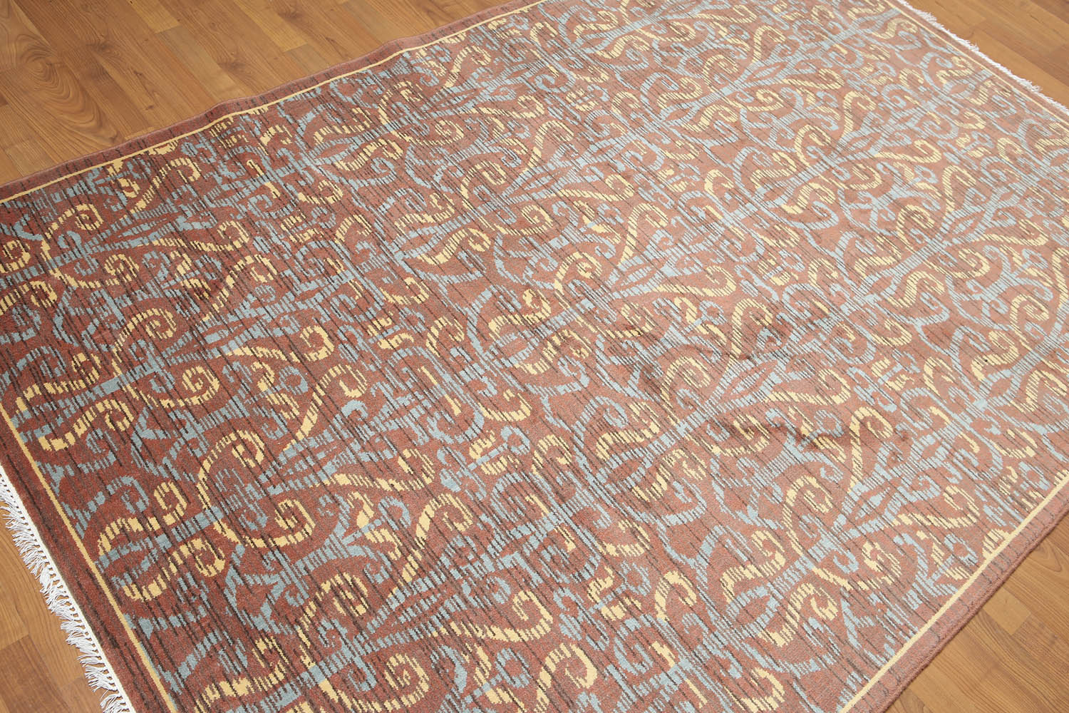 5x7 Brown, Blue, Light Gold Color Hand Knotted All-Over 100% Wool Transitional Oriental Rug