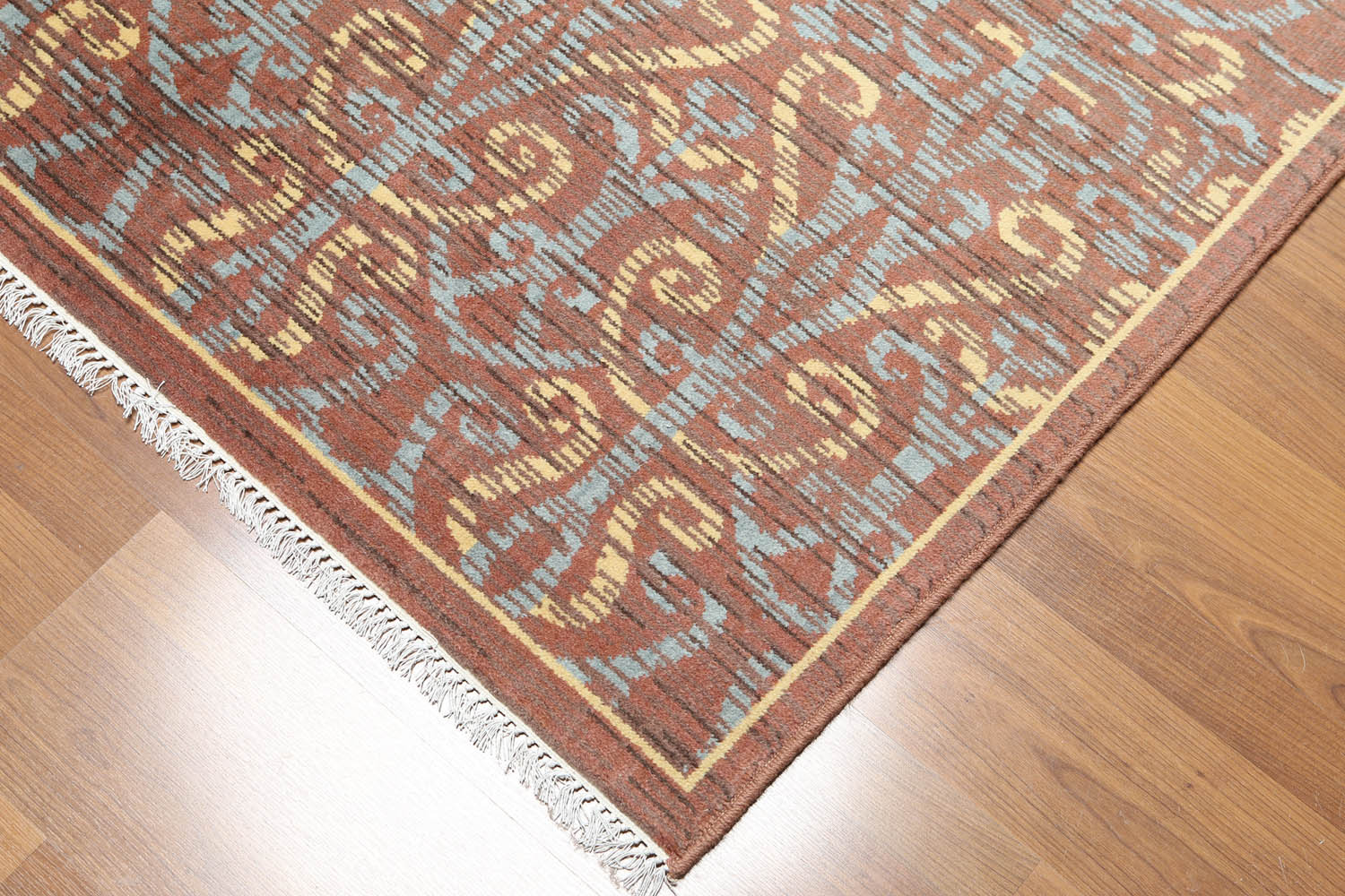 5x7 Brown, Blue, Light Gold Color Hand Knotted All-Over 100% Wool Transitional Oriental Rug