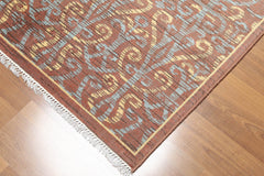 5x7 Brown, Blue, Light Gold Color Hand Knotted All-Over 100% Wool Transitional Oriental Rug