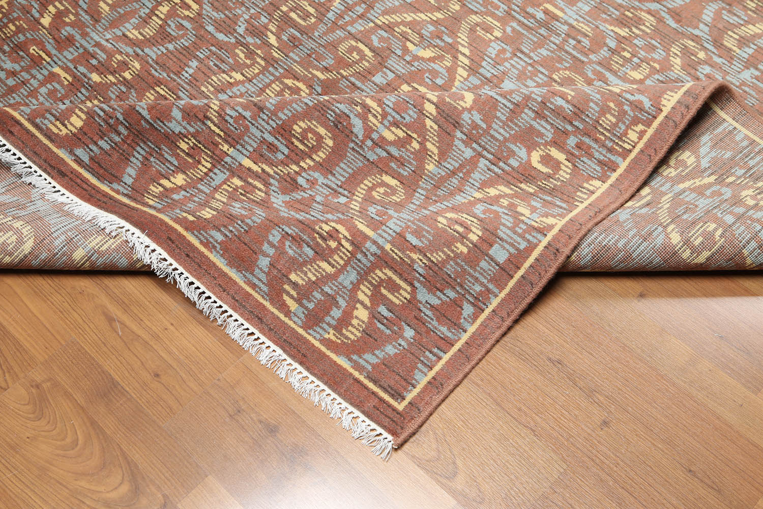 5x7 Brown, Blue, Light Gold Color Hand Knotted All-Over 100% Wool Transitional Oriental Rug