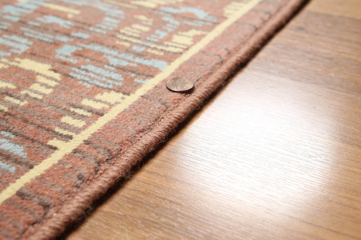 5x7 Brown, Blue, Light Gold Color Hand Knotted All-Over 100% Wool Transitional Oriental Rug