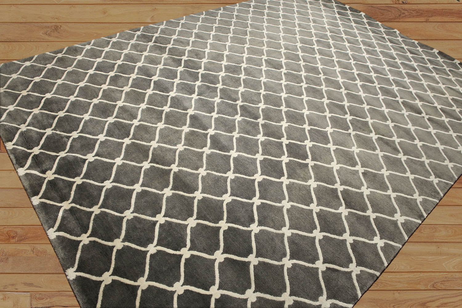 8x10 Gray, , Color Hand Knotted All-Over 100% Wool Modern Oriental Rug