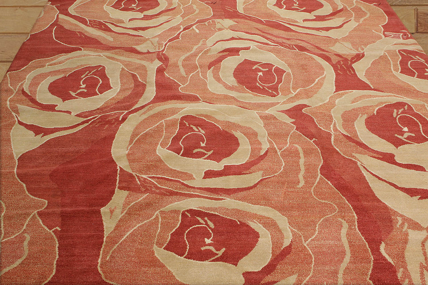 8x10 Red, Gold, Rust Color Hand Knotted Floral Wool & Silk Modern Oriental Rug